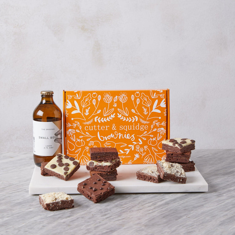 Cutter & Squidge 12 Pieces Nut-Free Brownies & Beer Gift Box