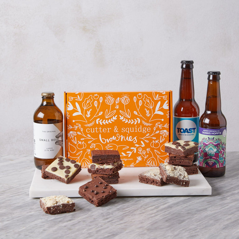 Cutter & Squidge 12 Pieces Nut-Free Brownies & Beer Gift Hamper