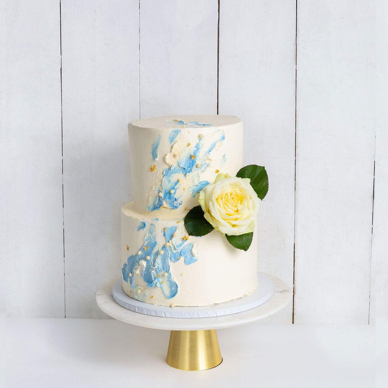 Cutter & Squidge Weddings Blue - Two Tier (8", 6") TWO TIER WATERCOLOUR ROSE WEDDING CAKE