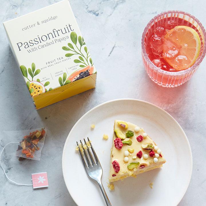 Cutter & Squidge One box of twelve sachets PASSIONFRUIT WITH CANDIED PAPAYA PREMIUM TEA