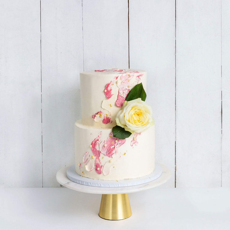 Cutter & Squidge Weddings Pink - Two Tier (8", 6") TWO TIER WATERCOLOUR ROSE WEDDING CAKE