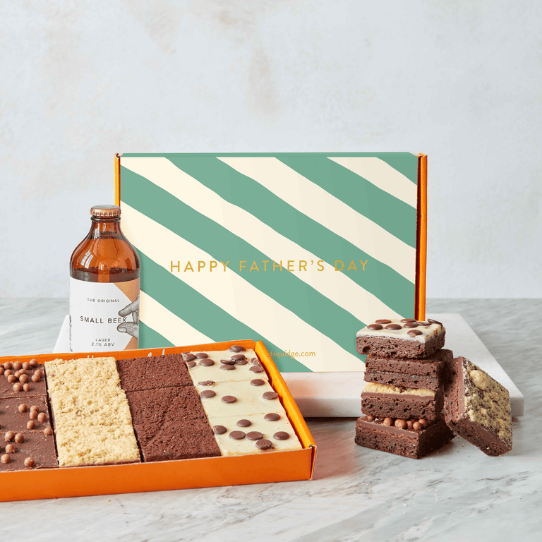 Cutter & Squidge 12 Pieces Father's Day Nut-Free Brownies & Beer Gift Box