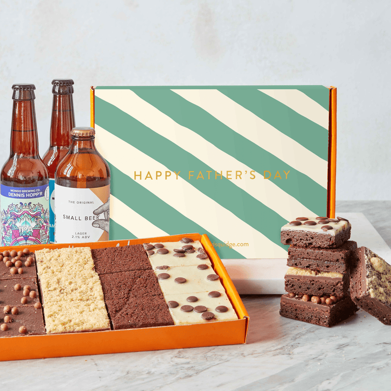 Cutter & Squidge 12 Pieces Father's Day Nut-Free Brownies & Beer Gift Hamper
