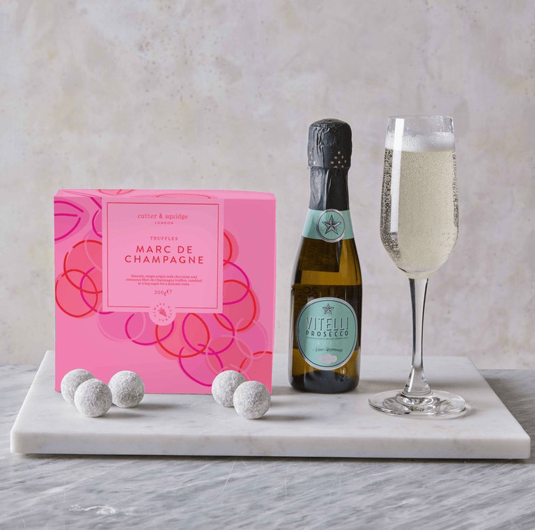 Cutter & Squidge Bottega Gold Prosecco (200ml) Truffles & Bubbles Gift Box