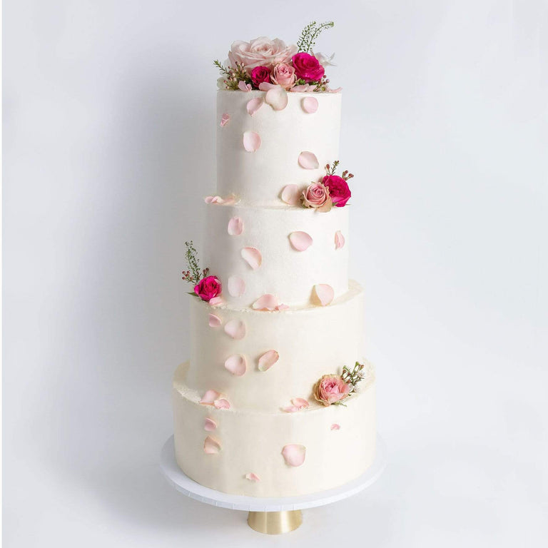 Cutter & Squidge Weddings Pink & Petals - Four Tier (12", 10", 8", 6") FOUR TIER DECORATED WHITE WEDDING CAKE